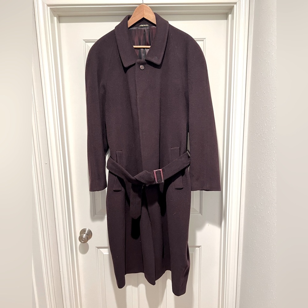 Bachrach Men's Dark Navy Wool Trench Coat with Belt